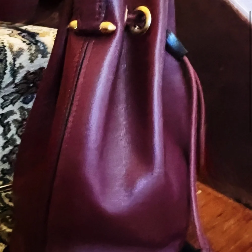 CARTIER Ox Blood Burgundy Rouge Leather Drawstring Bucket Bag -VINTAGE OLD MONEY - Picture 4 of 8
